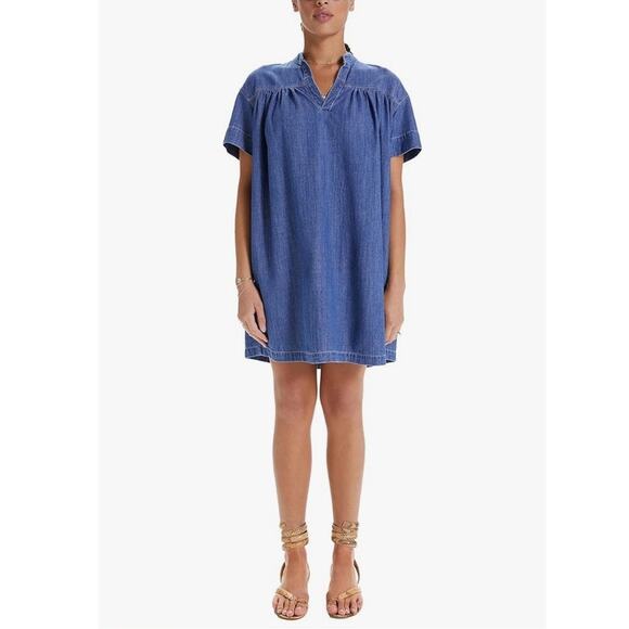 Mother Denim Gatherer Popover Mini Dress Chambray Simple Thing Cottage Womens M - Picture 9 of 16